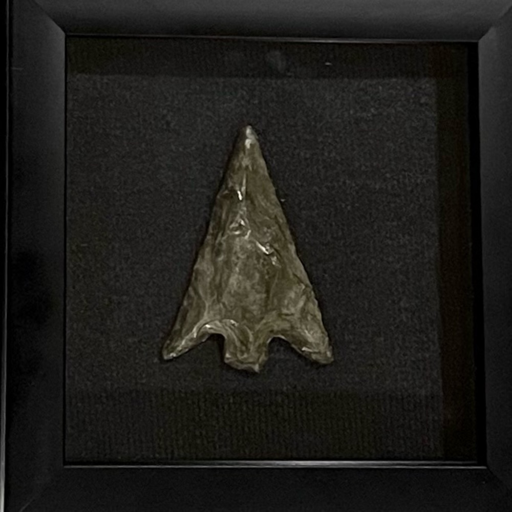 Black obsidian carved arrow head framed art
